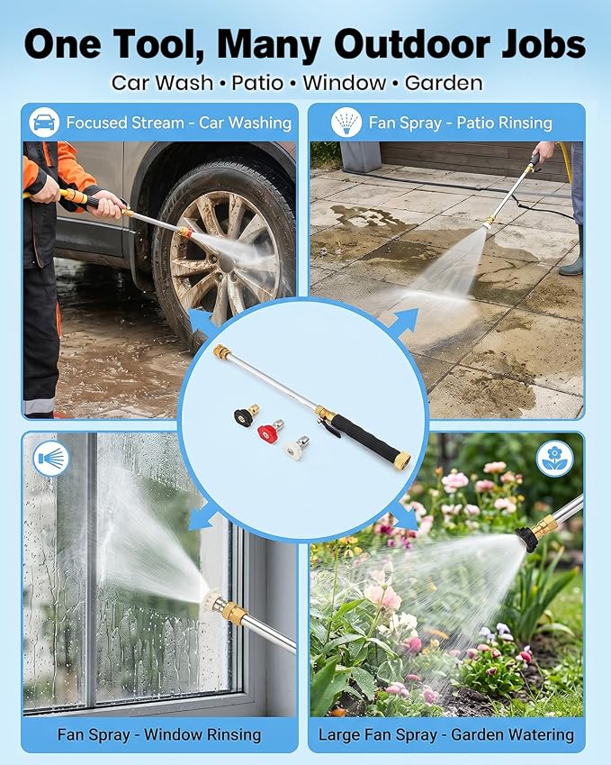 Saker 2026 Upgraded Jet Nozzle Power Washer - High-Pressure Hose Nozzle, Universal Garden Hose Attachment, Heavy-Duty Brass Pressure Washer Wand, 3 Spray Modes for Car, Driveway, Outdoor Cleaning