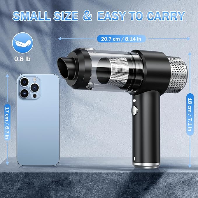 KMM Handheld Car Vacuum Cleaner, Hand Held Vacuum Cleaner & Air Duster | 16000PA Strong Suction, 120W High Power, Portable & Rechargeable, LED Light, Multi-Nozzles for Home, Car, Office, Pet