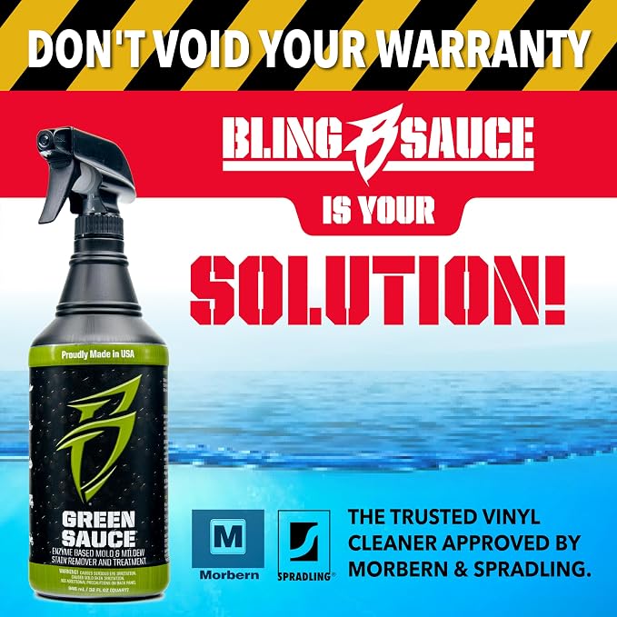 Boat Bling Green Sauce Enzyme-Based Stain Remover for Boats, 32 oz | Enzyme-based stain remover breaks down interior and exterior stains; fiberglass, vinyl, fabric and carpet