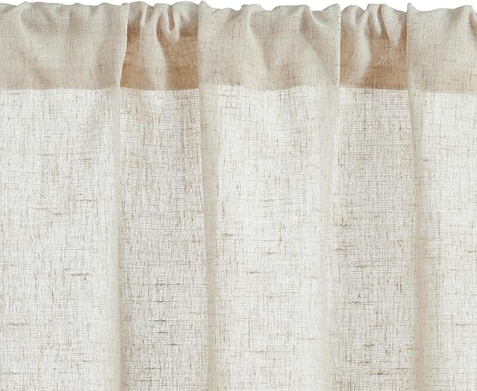 jinchan Beige Rustic Linen Rod Pocket Kitchen Curtains, 26x24, 2 Panels | Light filtering, cafe curtains, machine washable, farmhouse, kitchen, bathrooms, laundry, small window, over sink