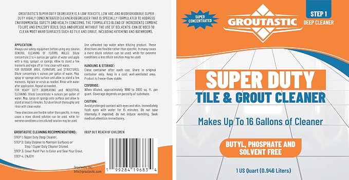 Super Duty Cleaner & Degreaser – Professional Tile & Grout Cleaner Concentrate – No Bleach, No Harsh Fumes, Non-Corrosive, Safe for Floors, Kitchen & Bathroom (32 oz)