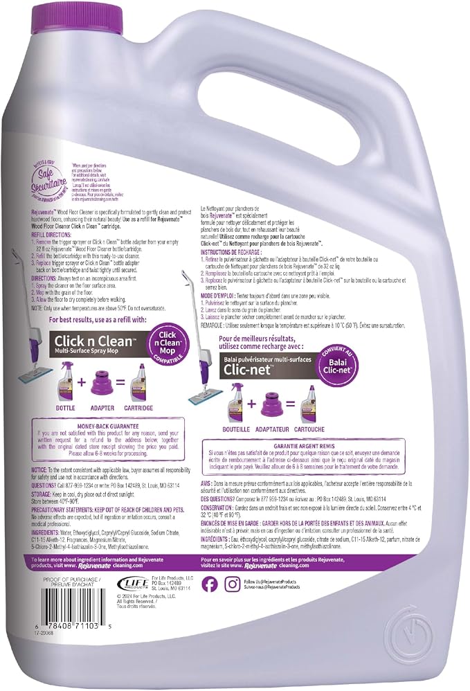 Rejuvenate Wood Floor Cleaner Refill, 1 Gallon, Cleans and Protects All Sealed Hardwood Floors and Dries Fast for a Streak-Free Clean, 2 Pack