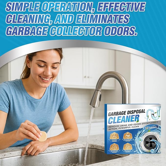 Yeardera Garbage Disposal Cleaner and Deodorizer Tablets - 50 Count (1-Year Supply), Powerful Foaming Sink Cleaner, Quickly Eliminates Odors, Natural Drain Odor Eliminator for Kitchen Disposal Care