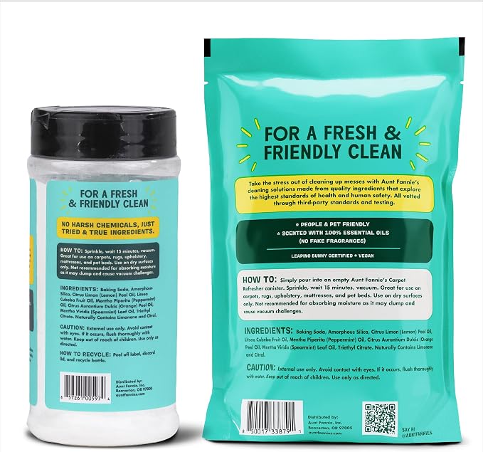 Aunt Fannie's Carpet Refresher Bundle, Bright Lemon, Shaker + 3 Refills | Neutralizes Dog and Cat Odors, Freshens High-Traffic Areas, Safe for Rugs Carpets & Upholstery, Made in the USA