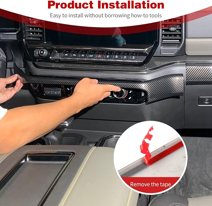 for Silverado Center Console Dashboard Panel Trim Cover Carbon Fiber for Chevy Silverado 2022 up Carbon Fiber Grain Interior Accessories 2pcs