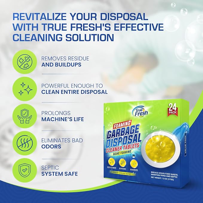 True Fresh 25 Washing Machine Cleaner Tablets & 24 Garbage Disposal Cleaner Tablets, Perfect Combo for sink and washers, Compatible with all washing machines and disposal brands - 12 Month Supply