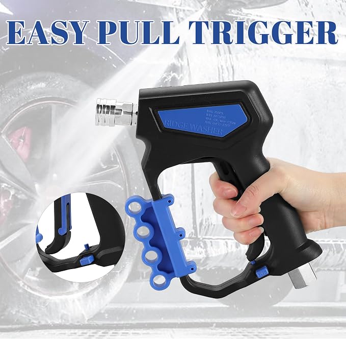 RIDGE WASHER Pressure Washer Gun Swivel, 5000 PSI, 12 GPM | Power Washer Gun with 1/4" Quick Connector, 360° 3/8 NPT Thread, M22-14mm Fitting, M22-15mm Fitting