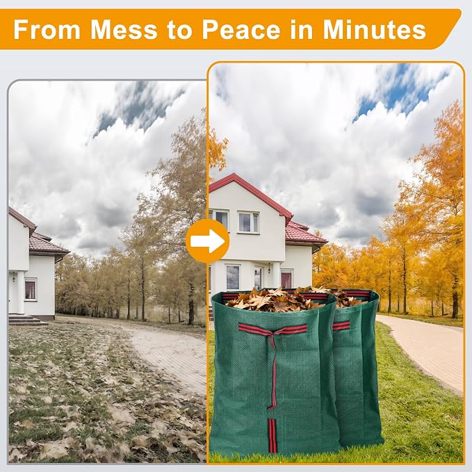Reusable Yard Waste Bags, Waterproof, Heavy-Duty, Collapsible,2-Pack 53-Gal | Lightweight Leaf Collection Bags , Reinforced Handles, Ideal for Leaves, Grass Clippings & Garden Debris