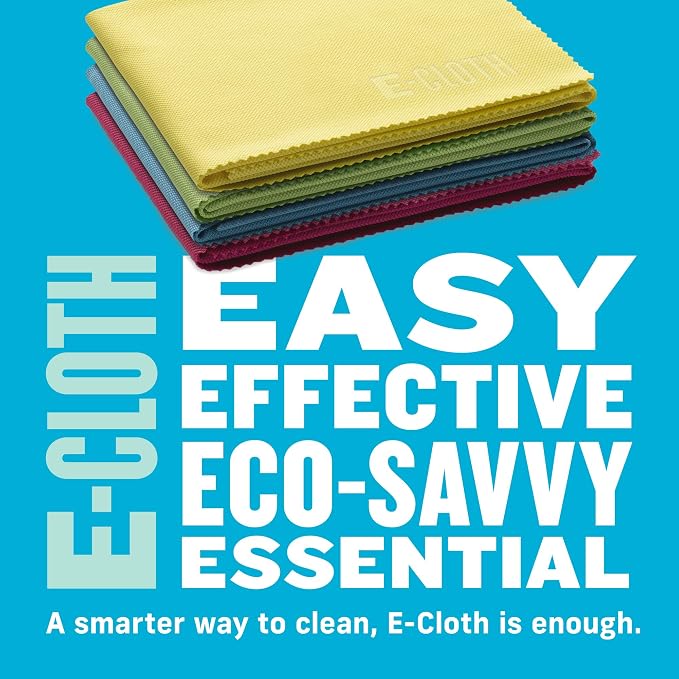 E-Cloth Glass & Polishing Cloth - Microfiber Cleaning Towel Cloth for Windows, Cars, Mirrors, Eyeglasses, & More, Streak Free Clean, Reusable & Machine Washable - Assorted Colors (4 Pack)