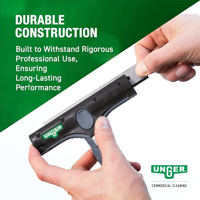 UNGER Commercial ErgoTec Ninja 4" Glass Window Scraper EN100 | Anti-slip handle; Adjustable Angle for Efficient Window Cleaning; hand or telescopic pole cleaning; Safety Cap