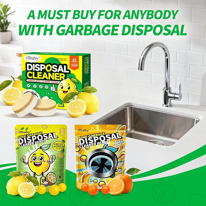 15g Extra Large Garbage Disposal Cleaner & Deodorizer Tablets - 24-Pack Foaming Tablets, Long-Lasting Lemon Scent - Deep Clean Kitchen Sink Disposer,Dissolve Grease & Odors - 1 Year Supply