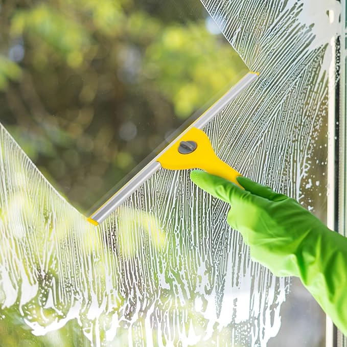 Professional Window Cleaning Kit with 3 Gallon Bucket, 6 Ft Long Handle Glasses Cleaner Squeegee with Spray Bottle and Scrubber for Home and Commercial Use, Car Windshield Washing Tool, Yellow