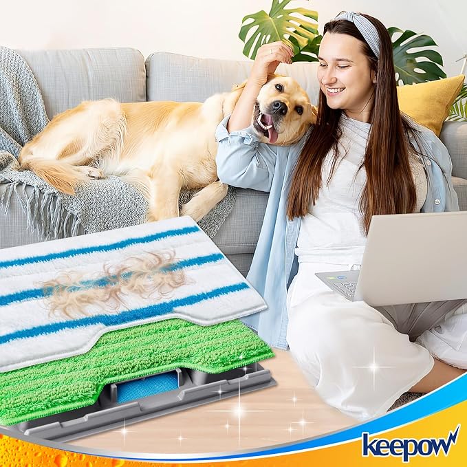 KEEPOW Reusable Mop Pads Replacement Compatible with Shark Vac Mop VM252 | VM401 VM180 VM200 VC205 VM250 QM250 VM190, Washable Vacuum Mop Pad Refills, Upgraded Design of Dirt Chamber (1+2+2+2 Pads)