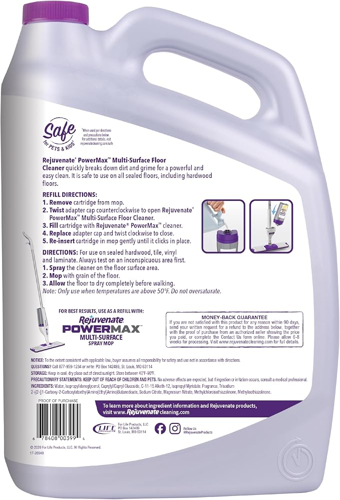 Rejuvenate PowerMax Multi-Surface Floor Cleaner Refill, Citrus & Cedarwood Scent, Designed for All Floor Types, Breaks Down Dirt and Grime for a Powerful Clean, 128 Ounces | Breaks Down Dirt & Grime 2x Faster*, Use on Sealed Hardwood, Laminate, Vinyl &...