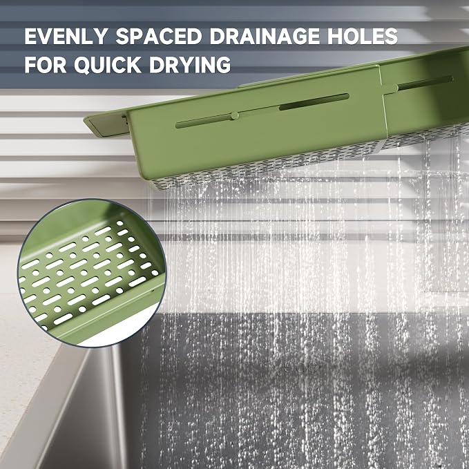 NiHome Extendable Sink Caddy, Small Telescopic Kitchen Brush Holder | Adjustable Sink Organizer for Brush/Sponge with Fast Drainage, Durable ABS, Non-Slip Pads, Expandable Brushes Holder (Green)