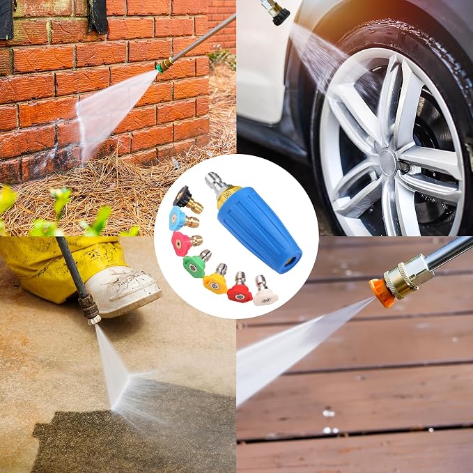 4000 PSI Blue Turbo Nozzle Pressure Washer with 7 Tips | 1/4 inch quick connect tips with 0, 15, 25, 40 and 65 degree, rinse and soap nozzles for car, concrete, driveways and brick.
