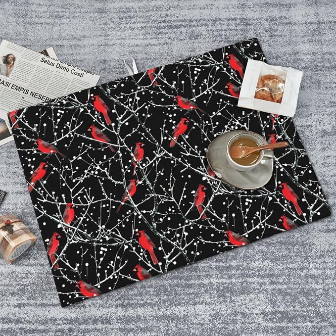 Red Bird Winter Red Cardinals Dish Drying Mat For Kitchen Counter, Super Absorbent Microfiber Dish Drying Pad, Kitchen Gadgets For Easy Clean Multi-Use Large 18"x24"