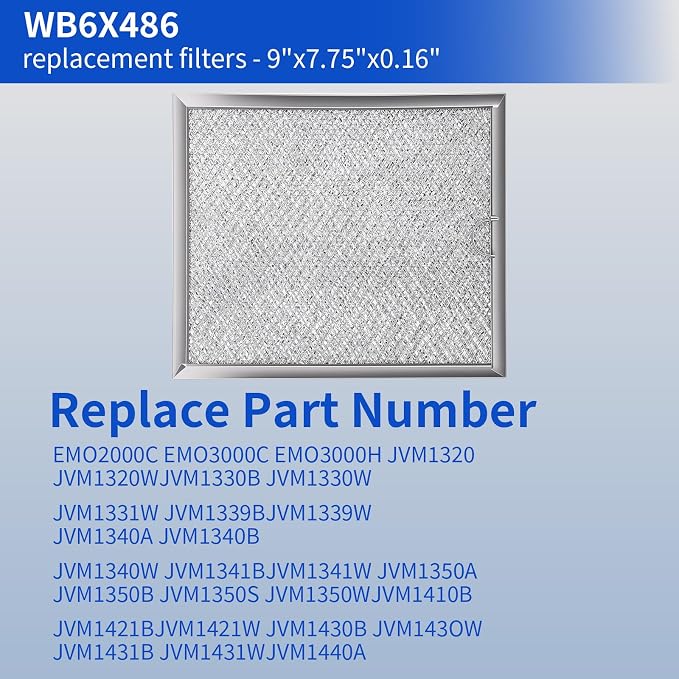 Microwave Filter Replacement 9" x 7.72" Microwave Grease Filter Replacement, Compatible with WB6X486 Frigidaire 5304408977, Aluminum Mesh Range Hood Vent Fan Filter, 2-Pack