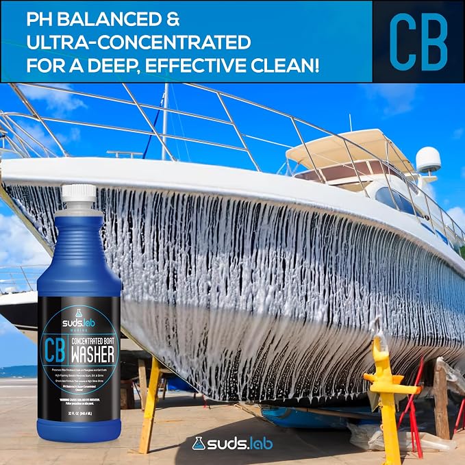 Suds Lab Marine CB Boat Cleaner - High-Foaming Formula for Fiberglass & Gel Coats - Streak-Free Shine, 32 oz.