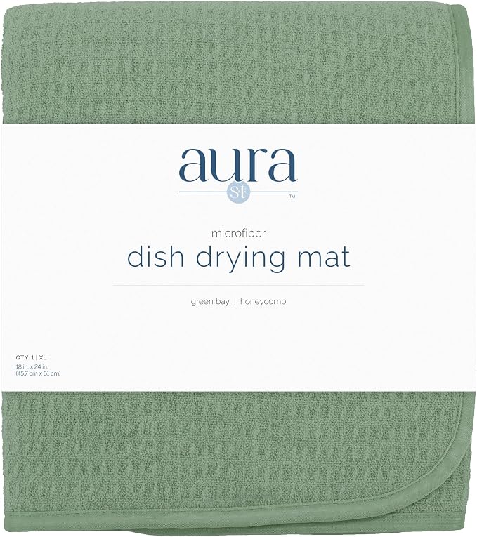 S&T INC. Dish Drying Mat XL, 18” x 24”, Absorbent Microfiber Kitchen Counter Mat, Dish Drying Pad for Dishes, Utensils, Pots and Pans, Extra Large, Sage Green