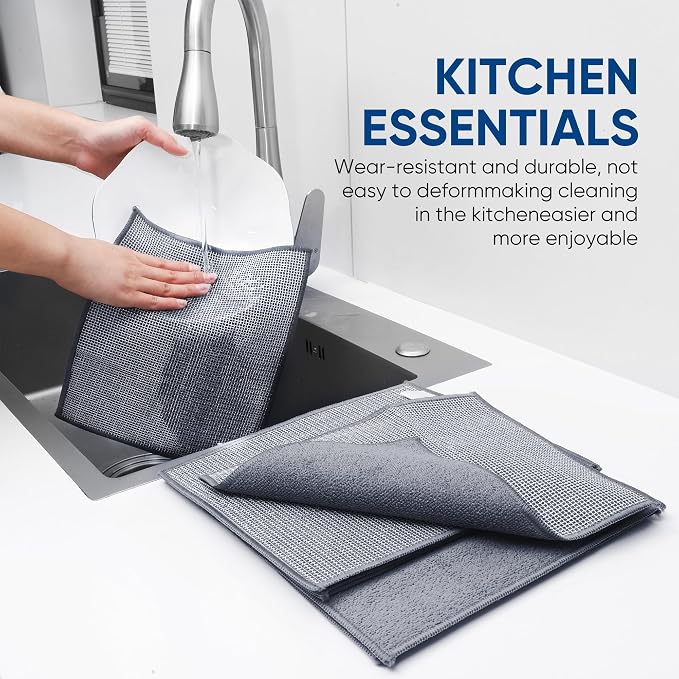 Forggon10 Pcs New Upgrade 2-Layer Non Scratch Wire Dishcloth,Wire Dishwashing Rag, Non-Scratch Wire Dishwashing Rags for Wet and Dry, Kitchen Cleaning Dish Rags for Cookware,Sinks, Dishes,Stove