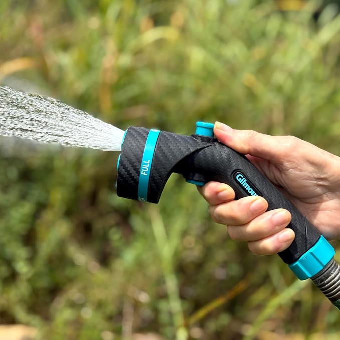 Gilmour Heavy Duty Button Control Garden Hose Nozzle with Swivel Connect | 5 Spray Patterns, Ergonomic Grip, Flow Control, Durable Graphite Metal Build, Multi Use for Plants, Pets, Cars, and Patios