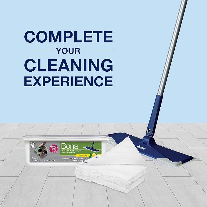 Bona® Disposable Wet Cleaning Pads for Hard-Surface Floors, Lemon Mint Scent 12 Count (Pack of 6)