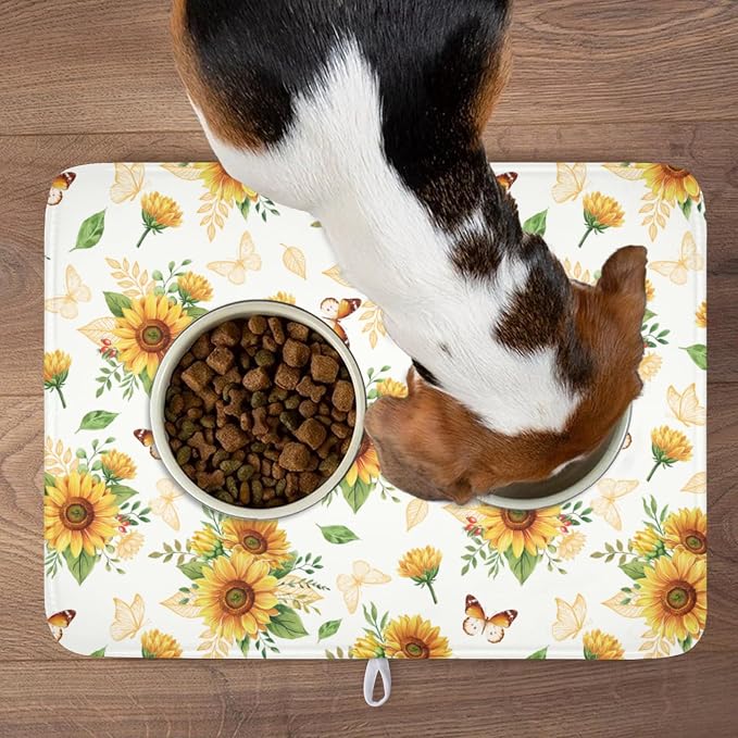 Sunflower Dish Drying Mat for Kitchen Counter Summer Yellow Floral Microfiber Dish Drainer Mat Rustic Farmhouse Absorbent Washable Drying Pad Extra Large 18"x24"