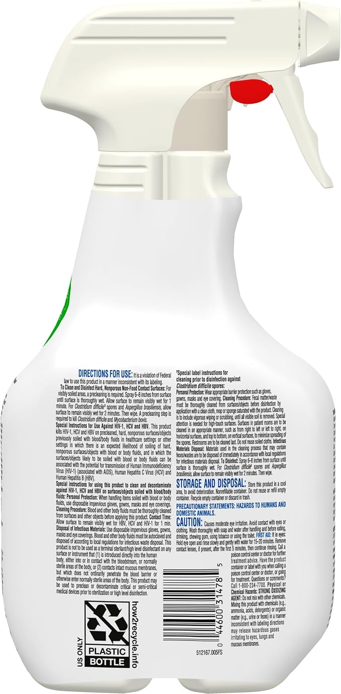 Clorox Healthcare Fuzion Cleaner Disinfectant Spray, No Strong Chemical Odors, Tough on Germs, Disinfecting Bleach Spray, 32 fl. oz., Pack of 9
