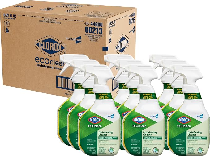 CloroxPro Clorox EcoClean Disinfecting Cleaner Spray Bottle, 32 Fluid Ounces, Pack of 9 (Package May Vary)