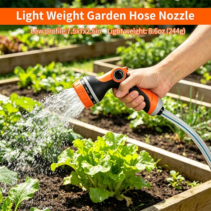 Garden Hose Nozzle with Adjustable 10 Spray Patterns Thumb Control | Ergonomic Hose Sprayer Nozzle, High Pressure Hose Nozzles for Lawn & Plant Watering,Washing Cars & Pet Bathing,Leak-Proof