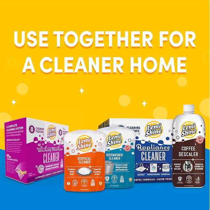 Lemi Shine Washing Machine Cleaner Plus Machine Wipes - 16.88 oz (8 Pack) | Hard Water Citric Acid Cleaning Powder - Includes Machine Cleaning Wipes