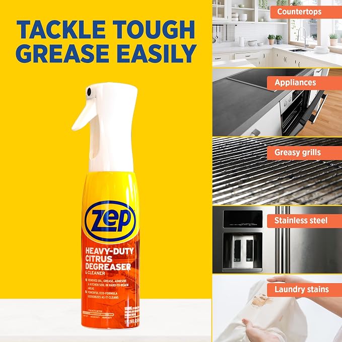 Zep Heavy Duty Citrus Degreaser and Cleaner Mist -16 fl oz ZUCIT20 - Removes Oil, Grease, Adhesive & Kitchen Soil, In Hard-To-Reach Areas