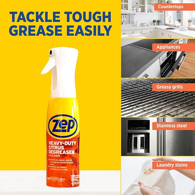 Zep Heavy Duty Citrus Degreaser and Cleaner Mist -16 fl oz ZUCIT20 - Removes Oil, Grease, Adhesive & Kitchen Soil, In Hard-To-Reach Areas, (Pack of 2)
