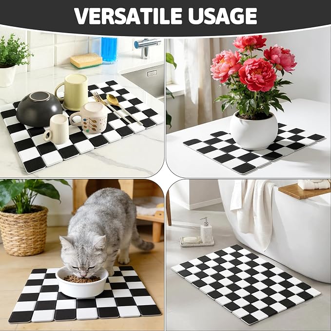 Yamaziot Large Stone Drying Mat for Kitchen Counter, 15.3"x24" Foldable Ultra Absorbent Stone Drying Mat, Quick-Dry Diatomaceous Earth Mat, Non-Slip Heat Resistant Mat for Dishes, Cups, Bottles, Black