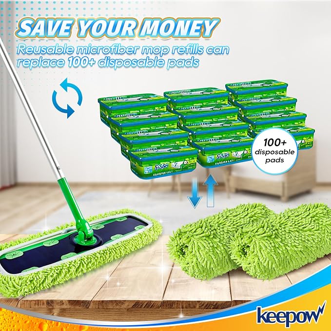 KEEPOW Reusable XL Mop Pads Compatible with Swiffer XL Sweeper, XL Dry Sweeping Cloths, XL Wet Mopping Cloths, Washable Microfiber XL Wet Pads Refills for Surface/Hardwood Floor Cleaning, 8 Pack | XL Dry Sweeping Cloths, XL Wet Mopping Cloths, Washable...
