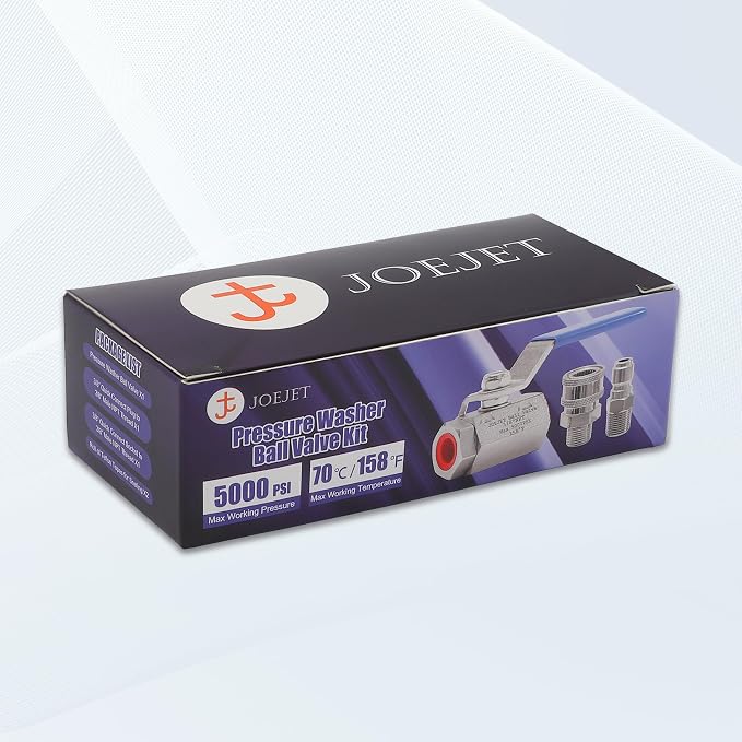 JOEJET Ball Valve Pressure Washer, 3/8" Quick Connect, 5000 PSI | Shut Off Valve for Power Washer Hose with Widened Handle, Stainless Steel