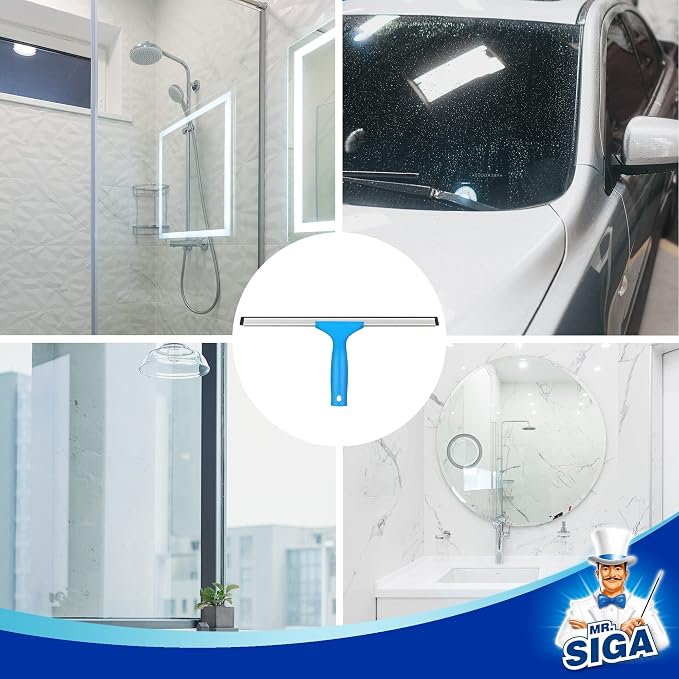 MR.SIGA Professional Window Squeegee & Microfiber Window Scrubber, 14 inch | 2 in 1 squeegee window cleaner tool