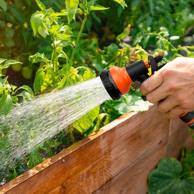 NEXCOVER Garden Hose Nozzle Sprayer - 7 Adjustable Watering Patterns Nozzle for Water Hose, Non-Slip Garden Spray Nozzle for Car Washing, Watering Plants, Pets Showering, Lawns Cleaning, Orange