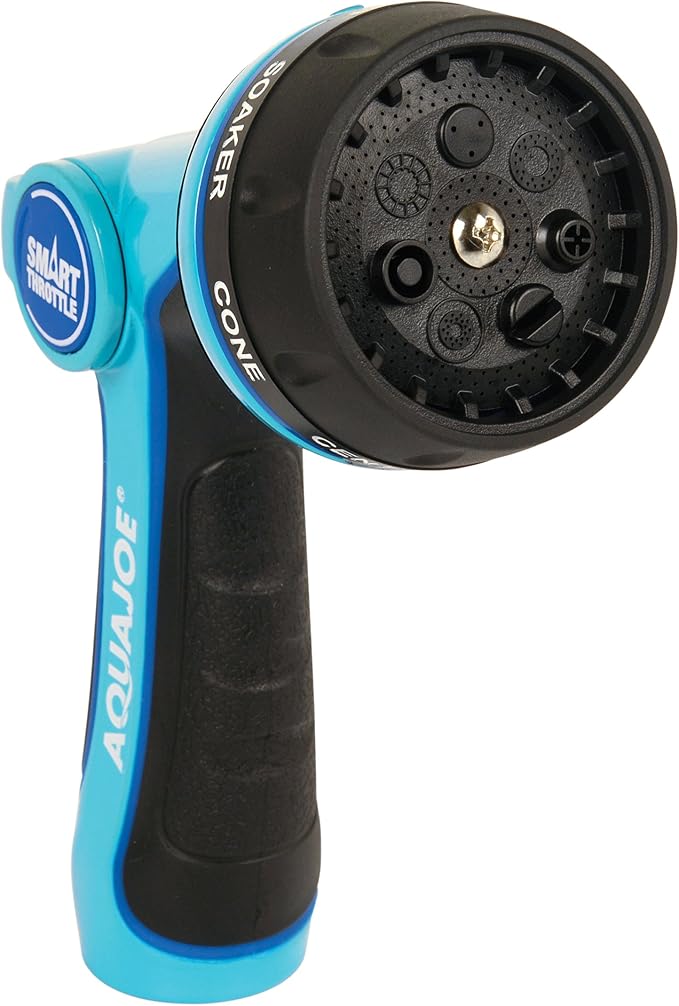 Aqua Joe AJHN102 Heavy-Duty Metal Multi-Function Hose Nozzle with Smart Throttle and 7 Sprayer Patterns