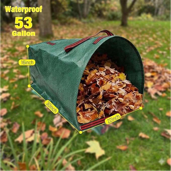 53 Gallon Large Leaf Collector Reusable Dustpan-Type Yard Waste Bags - Standing Garden Bags with Reinforced Handles- Heavy Duty Lawn Trash Sweeper Bag(1PACK 53G)