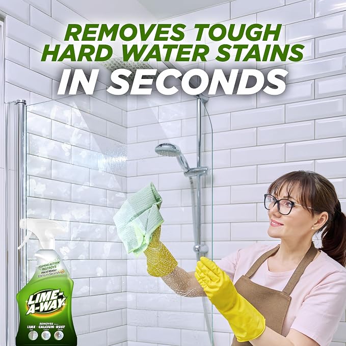 Lime-A-Way Hard Water Stain Remover Spray, Removes Lime, Calcium & Rust in Seconds, Bathroom Cleaner, 32 fl oz