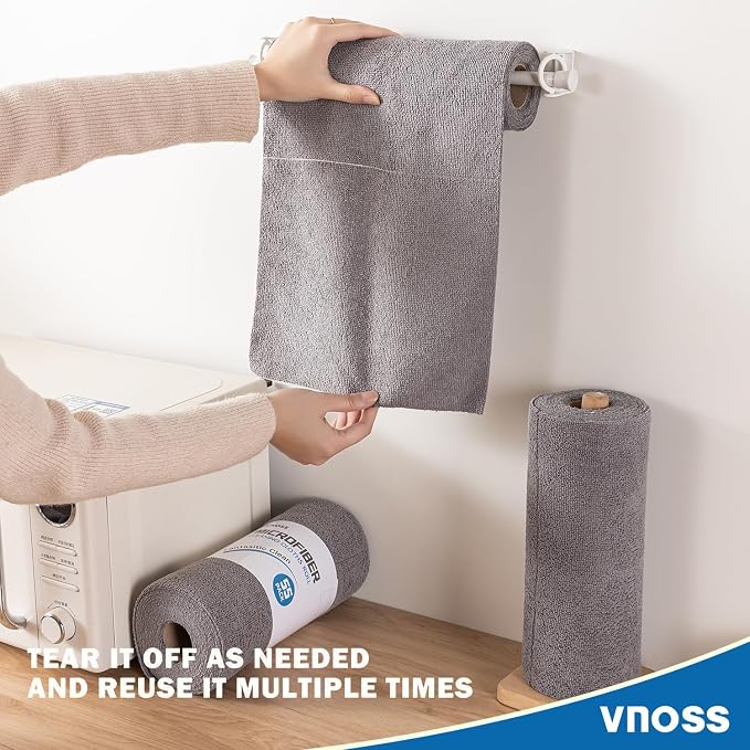 55 Pack Microfiber Cleaning Cloth Roll, Tear Away Reusable Towels, 11" X 9", Ultra Absorbent & Lint Free Cloth for Cars, Kitchen, Window, Home and Shop, Grey