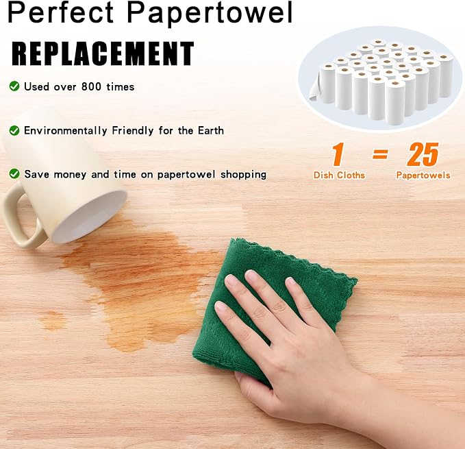 Homaxy 12 Pack Kitchen Dish Cloths (10 x 10 Inches, Dark Green), Super Soft and Absorbent Coral Velvet Dish Towels, Nonstick Oil Fast Drying Microfiber Cleaning Cloth, No Lint Household Dishcloths