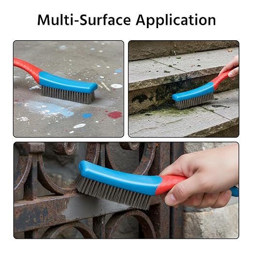 Wire Brushes for Rust Removal, Steel Wire Metal Brush for Cleaning Concrete | Paint Remover for Concrete & Grill Rust Remover with Ergonomic Handle (15.5x3.5cm)