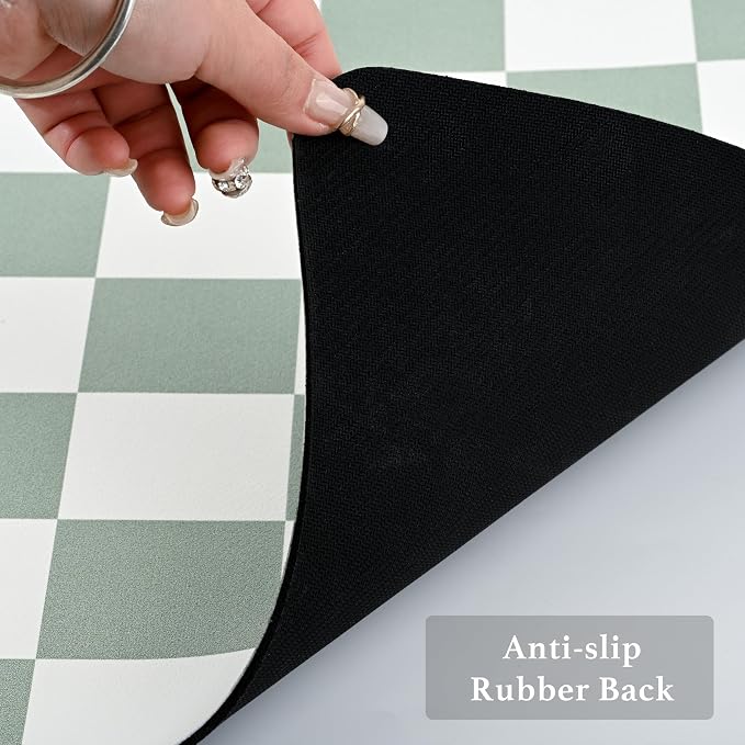 Ohocut Checkered Dish Drying Mat for Kitchen Counter, Coffee Bar Station Accessories, Retro Cute Aesthetic Modern Absorbent Drainer Mat Kitchen Drying Mat Easy Clean, Sage 12" x 19"