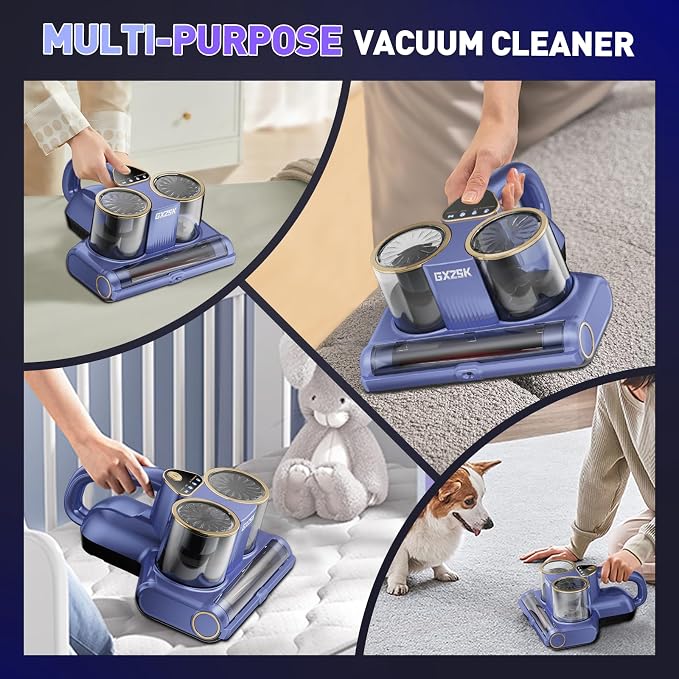Gxzsk Mattress Vacuum Cleaner, 16kPa Bed Vacuum Cleaner, Handheld Vacuum | 253.7nm UV-C Light, Ultrasonic & 140℉ Heating, Dual Cup & Widen Suction Port for Bed, Sofa, Couch, Crib (500W, Corded)