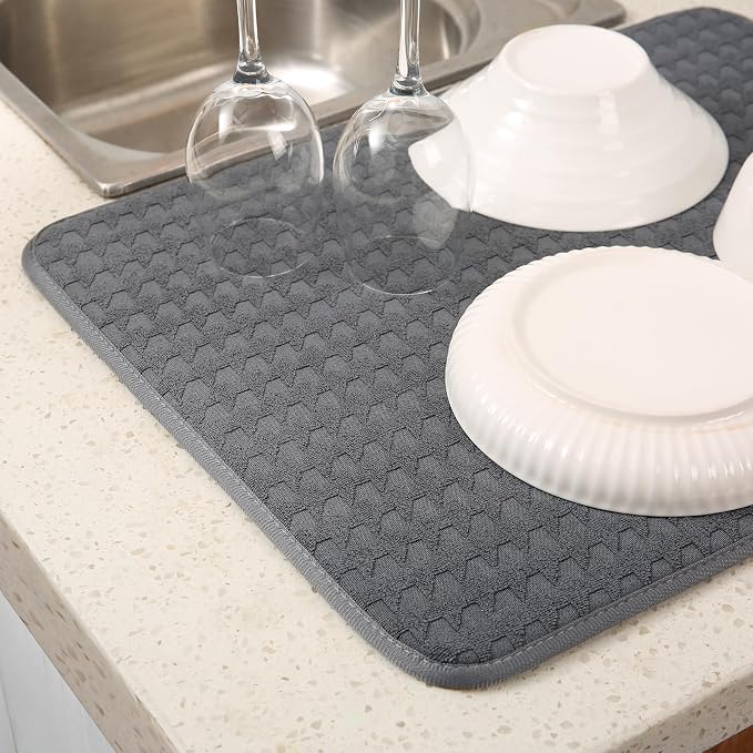 2 Pack Microfiber Dish Drying Mat for Kitchen Counter,Ultra Absorbent Dish Drainer Mat ,Dish Drying Pad , Dish Rack Mat 20×15 Inch (Dark Gray)