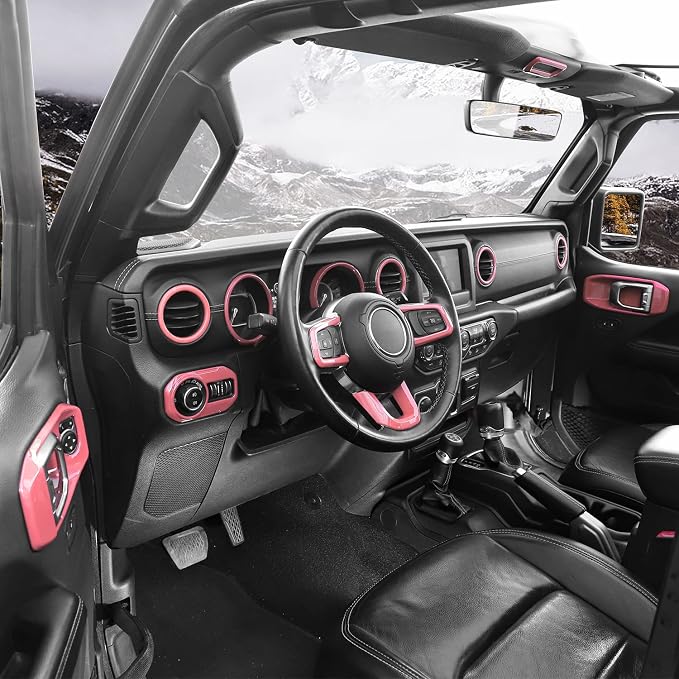 for Wrangler JL Interior Trim Kit Pink Dashboard for Jeep Wrangler JL JLU Gladiator JT 2018-2023 Pink Interior Accessories 21pcs