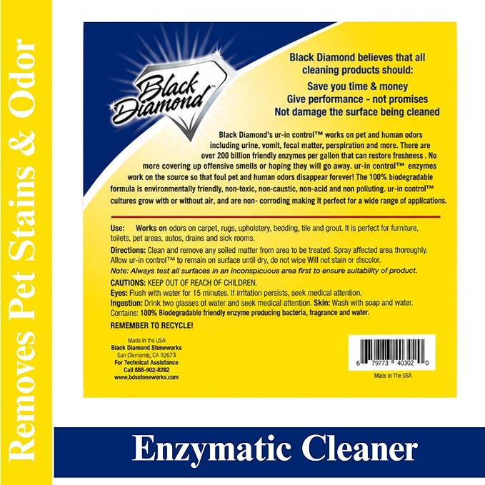 Black Diamond Stoneworks Urine Odor Eliminator – Enzyme Cleaner for Pet Urine, Carpet, Mattress, Furniture & Floors – Removes Dog & Cat Odors at the Source (1-Gallon)